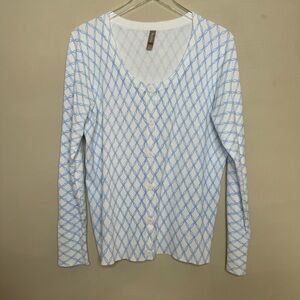 WHITE STAG White Blue Patterned Cardigan Sweater Size XL